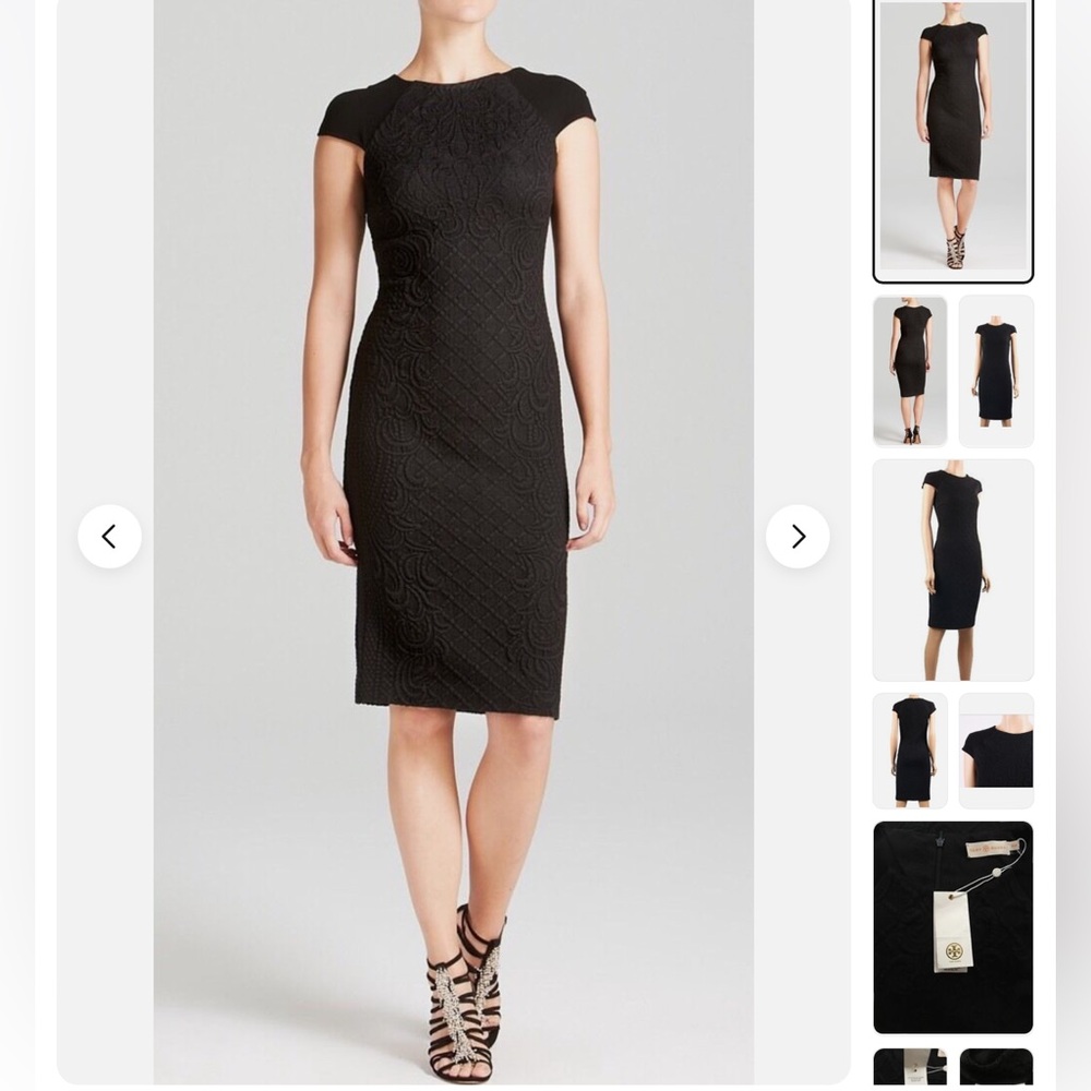 Tory Burch Kiersten Black Cap Sleeves Knee-Length Dress Size XL